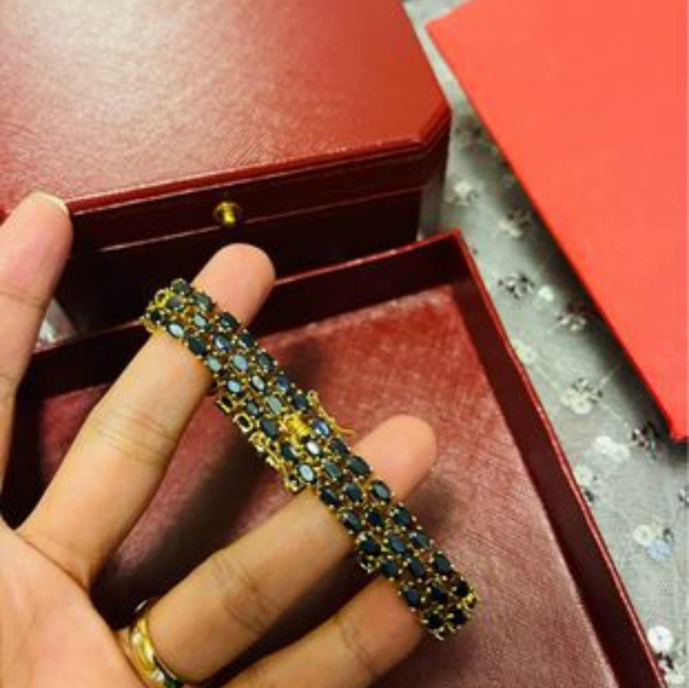 Gold plated genuine 200 carat sapphire bracelet